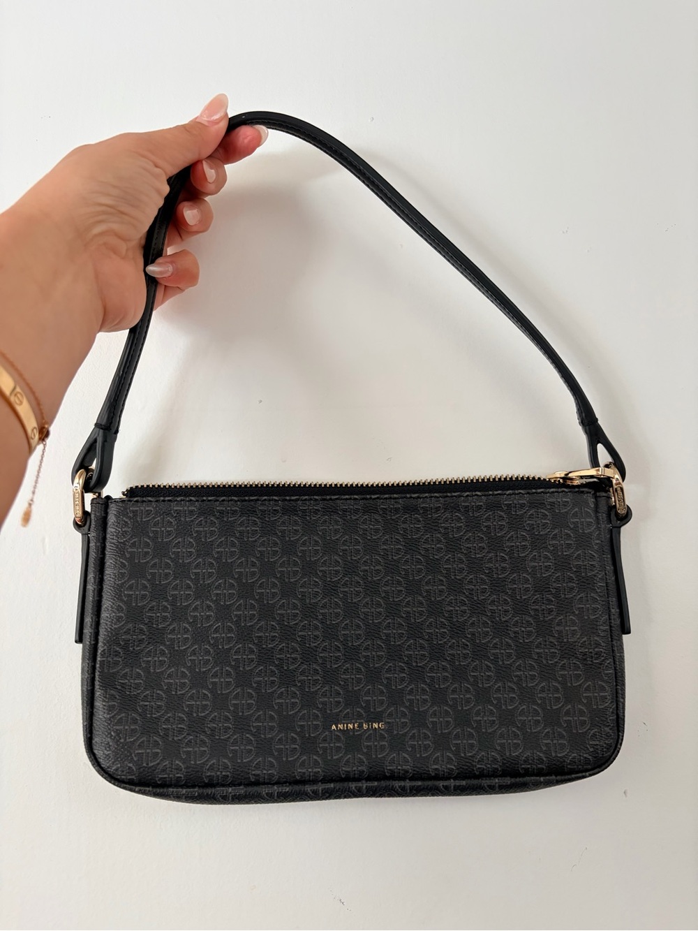 Anine Bing Black Logo-Print Shoulder Bag